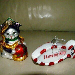 🎈NWT Old World Christmas Holiday Kitten & I love my Kitty fish KSA ornament